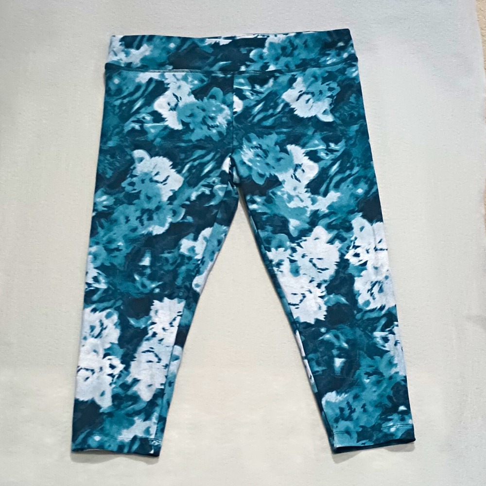 Time and Tru Womens Ankle Leggings Blue White Floral Print Size XL 16-18